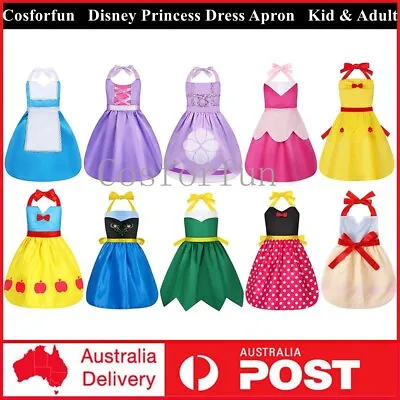 Kids Adults Disney Belle Anna Elsa Aurora Princess Dress Costume Apron Book Week • $25.89