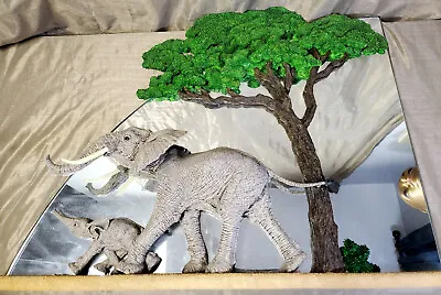 MARTHA CAREY Herd On Safari Mirror Marty 3D Sculpture Elephant W/Baby • $659.95