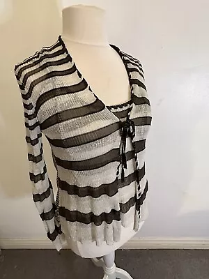 Marc Cain Twinset Cardigan Camisole Women’s Striped Brown Silk Linen Size 12 • £9.99