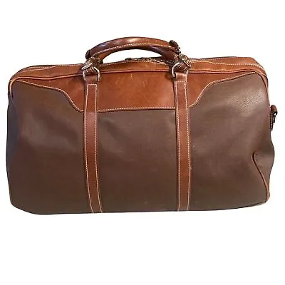 Mulholland Large Duffle Travel Bag Two Tone Brown Leather • $149.87