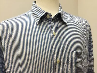 BANANA REPUBLIC Mens White & Blue Pinstripe Tailored Slim Fit Shirt MEDIUM • £9.99