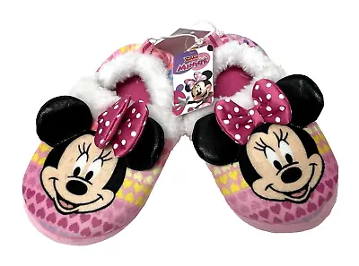 Disney Junior Toddler Girls Slippers 9-10 Pink Hearts Minnie Mouse Indoor Shoes • $8.90