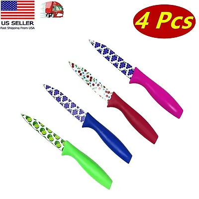 $9.99 • Buy 4 Pcs Of Kitchen & Fruit Knives With Fruity Design, Casing For Blade, 3.5  Blade