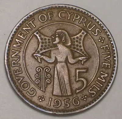 1956 Cyprus Cypriot 5 Mils Ancient Inhabitant Coin VF+ • $4.19