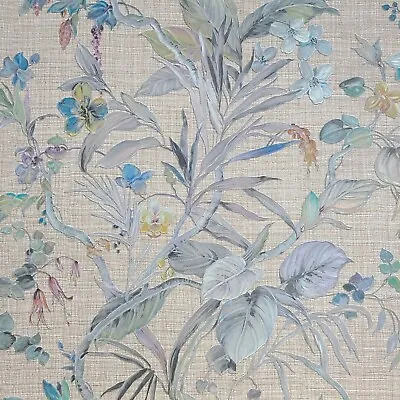 Floral Plants Brown Green Blue Metallic Faux Woven Fabric Textured Wallpaper 3D • $4.03