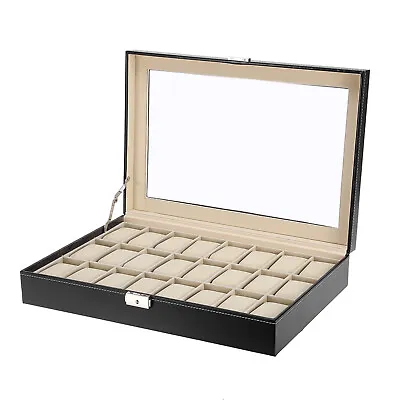 New 24 Grid Watch Case Jewelry Collection Storage Holder Glass Display Box • £21.99