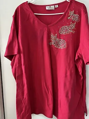 QVC Quacker Factory Shirt Top 3X Hot Pink CATS NWOT • $12.99