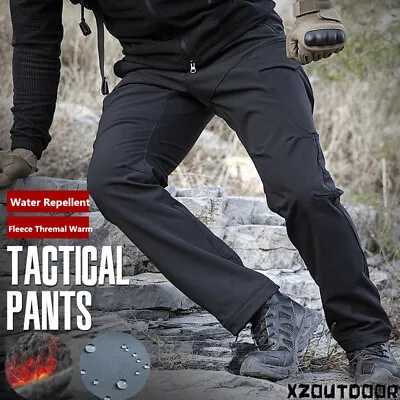 Winter Men's Soft Shell Pants Army Tactical Fleece Warm Waterproof Cargo Hiking • $55.09