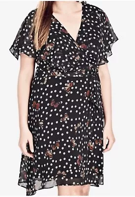 $38 • Buy City Chic Butterfly Love Dress Faux Wrap Tie Waist PolkaDot Multi Plus Size S 16