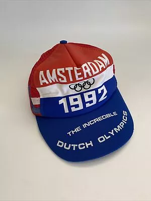 Vintage Amsterdam 1992 Dutch Olympics Trucker Hat Cap Memorabilia - Broken Clasp • £21.88