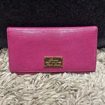 RALPH LAUREN RLL Pebble Leather Wallet Pink Checkbook Clutch Organizer • $19.99