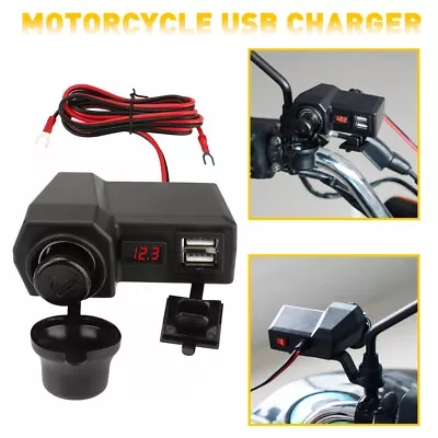 Motorcycle Handlebar Dual Charger USB Phone Cigarette Lighter Socket Waterproof • $13.99