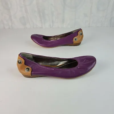 B Makowsky Remi Purple & Brown Studded Leather Ballet Flats Sz 6 GUC • $19.99