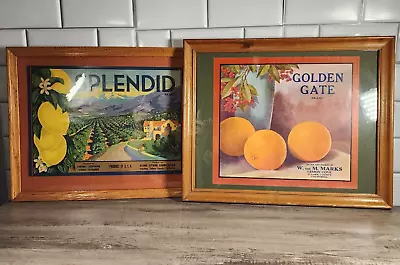 Vintage Splendid Lemon & Golden Gate Advertising Fruit Crate Labels Framed • $39.99