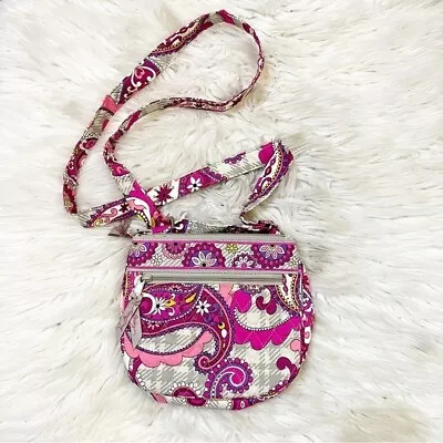 Vera Bradley Pink & Gray Paisley Meets Plaid Little Flap Hipster Crossbody Bag • $35