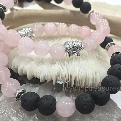 Pink Quartz Crystal Aromatherapy Diffuser Essential Oil Lava Bracelet & Elephant • $19.95