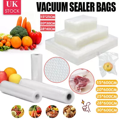 Food Vacuum Sealer Bags Rolls Vaccum Food Saver Storage Embossed Seal Bag Pack • £5.19