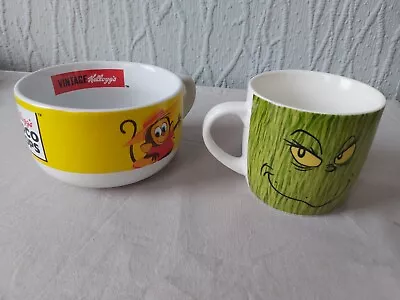 Kellogg's Coco Pops Stoneware Bowl Cup & Dr Seuss Grinch Coffee Mug • £12.50