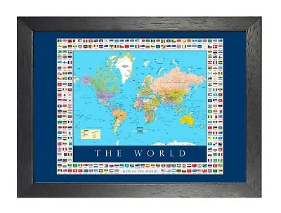 The Map And Flags Of The World Poster Travel Country Ocean Islands Picture Print • £6.99
