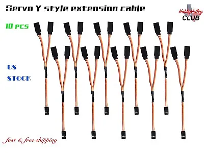 10 Pcs 3 Pin JR Servo Extension Cable Y Harness 1 Male To 2 Female For RC Trucks • $11.75