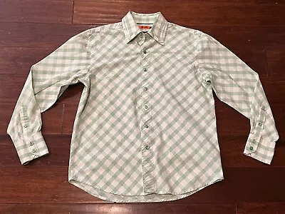 Vintage Marc Ecko Unltd Green White Plaid Check Mens Medium Button Up Down Shirt • $17.24