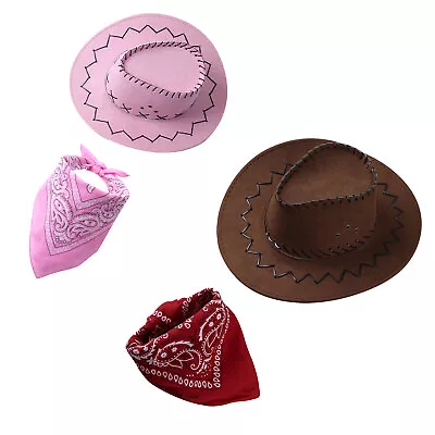 Kids Boys Western Cowboy Felt Drawstring Hat With Bandanna Set Costume Dress Up	 • $10