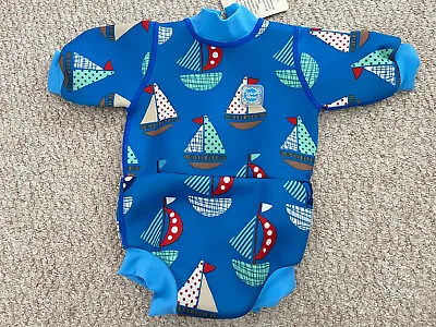 Baby Boys Splash About Happy Nappy Wetsuit Small 0-3 Months Blue Boats BNWT • £16.99