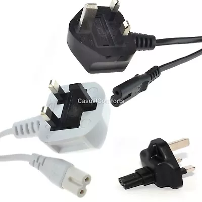 Uk Plug To Iec C7 Figure 8 Type Plug Cable Tv Led Sky Mains Power Lead / Adaptor • £3.59