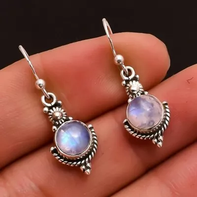 Silver Plated Turquoise Color Moonstone Earrings Hook Dangle Drop Earrings Gift • $4.99