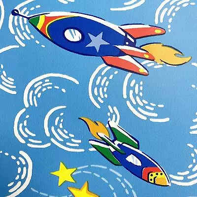 Spacecraft In The Sky Kids Wallpaper Blue 182531 Cath Kidston Space Ships Clouds • $40.71