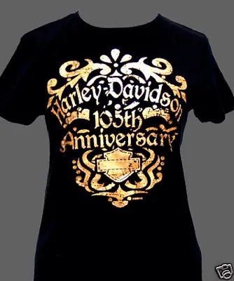 HARLEY DAVIDSON  LADIES 105th Anniversary Gold Foil Top SHIRT S/S [NEW] • $19.99