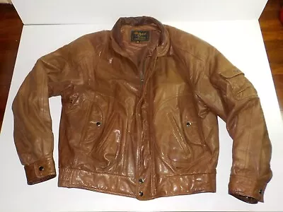 Vintage Reed Sportswear Cafe Racer Bomber Jacket 46 Brown Leather Moto Biker Tan • $49.99