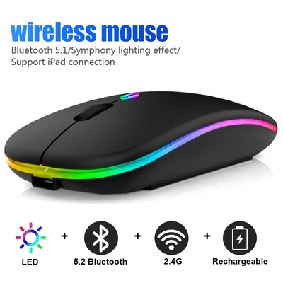 £7.99 • Buy Slim Silent Rechargeable Wireless Mouse RGB LED USB Mice MacBook Laptop PC UK