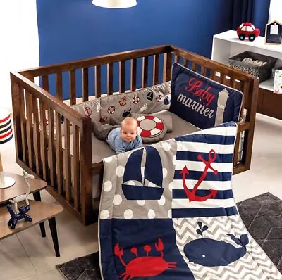 $119.99 • Buy Boat Anchor Whale Sea Baby Boys Crib Bedding Set 6pcs 100% Cotton For Gift