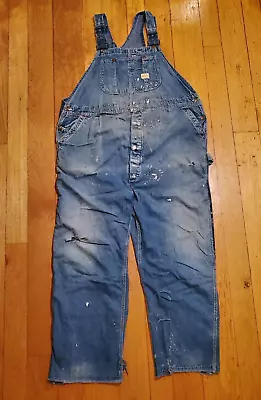 Vintage 50s Penney's Pay Day 50x26 Distressed Denim Bib Overalls Union Made USA • $99.97