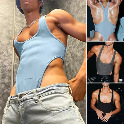 Mens Sexy Sleeveless Leotards Bodysuits Slim Fit Underwear Nightwear Lingerie • £11.39