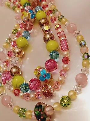  Fashion Jewelry Necklace Lot Glass Crystal Lampwork Beaded Pink Green Tones • $5.50