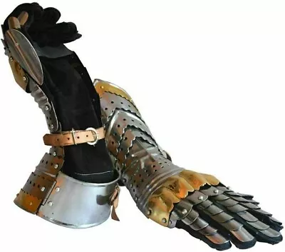 Medieval Brass Gauntlet Knight Crusader Steel Gloves Armor Costume Accents Larp • $69.99