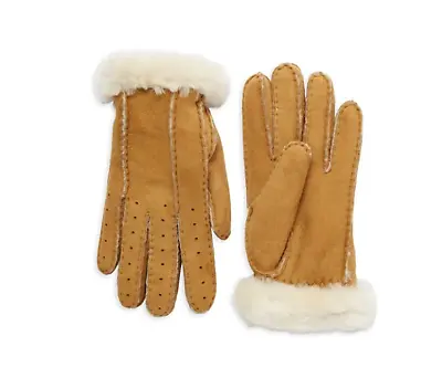 UGG – Classic Perforated Genuine Dyed Shearling Gloves BLACK&CHESTNUT Availble • $48.99