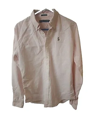 Ralph Lauren Men's Uk Xs Slim Fit 100% Cotton Pink White Stripped Causal Shirt • £13.99