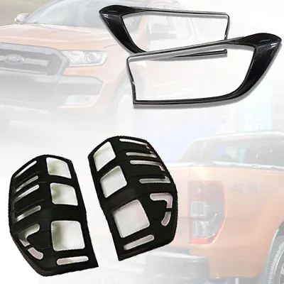 Cover Carbon Headlight+tail Light Black For Ford Ranger T6  Mk2 Px3 2015-2022 • $245.30