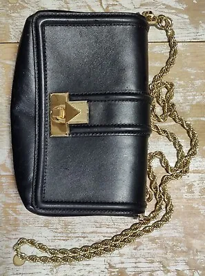 Michael Kors Padlock Chain Crossbody Black Gold Leather Bag • $16.90