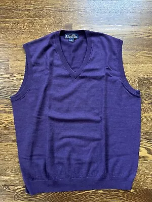 Brooks Brothers Mens Large 100% Extra Fine Merino Wool Purple VNeck Sweater Vest • $24.99