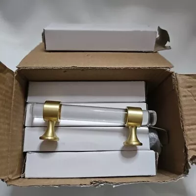 Lot Of 5 Adjustable Gold Cabinet Handles Crystal Glass Drawer Pulls With 4 Inch • $19.99