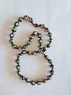 Vintage Cloisonne Necklace 28 Inch Venetian Bead Hand Tied • $19