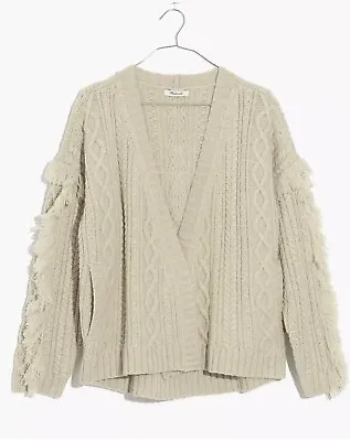 Madewell Boho Fringe 100% Merino Wool Cable Knit Cardigan Women's Size XS • $24.99