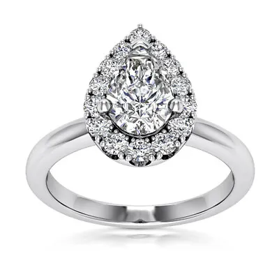 £6016.23 • Buy Halo Plain Shank 1.93 Carat VS1/G Pear Cut Diamond Engagement Ring White Gold
