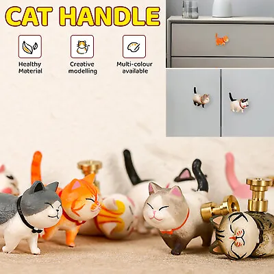 Cute Cat Metal Animal Door Handles Knobs Cabinet Cupboard Drawer Furniture Pulls • £5.99