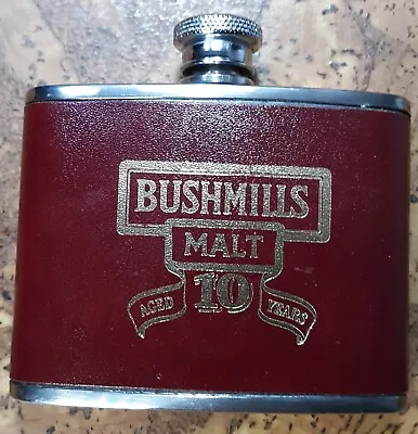 Vintage Bushmills Malt Whiskey Burgundy Leather Steel Flask VGC+ Free Shipping • $28