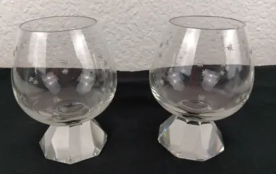 2 Vintage Cut Crystal Atomic Star Etched Pedestal Cordial Liquor Glasses As Is • $17.49